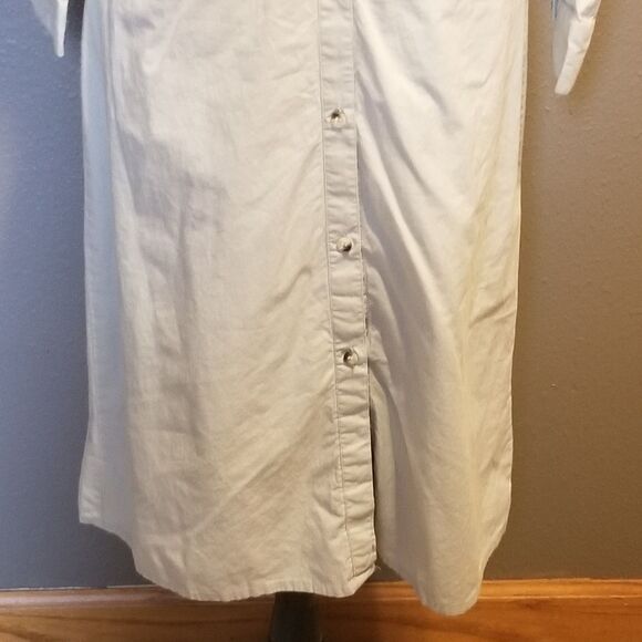 Sim & Sam S Dress 100% Cotton Midi Sage Green Long Sleeve Button Front Office - Picture 2 of 10